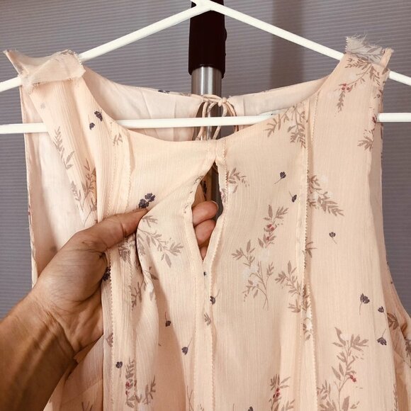 Gentle FAWN Peach Floral Sleeveless Sheer Lined Mini Dress Sz M - Picture 5 of 9